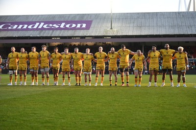 170426 - Dragons RFC v Vodacom Bulls - United Rugby Championship - Dragons line up for a moments silence before the match