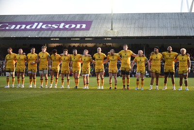 170426 - Dragons RFC v Vodacom Bulls - United Rugby Championship - Dragons line up for a moments silence before the match
