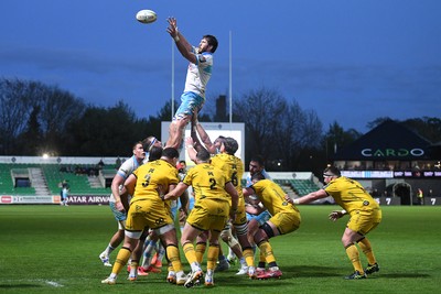 170426 - Dragons RFC v Vodacom Bulls - United Rugby Championship - Ruan Nortje of Bulls wins the line-out