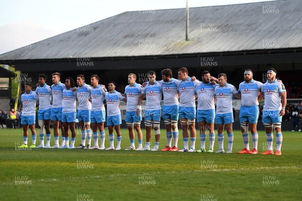 170426 - Dragons RFC v Vodacom Bulls - United Rugby Championship - Bulls line up for a moments silence before the match