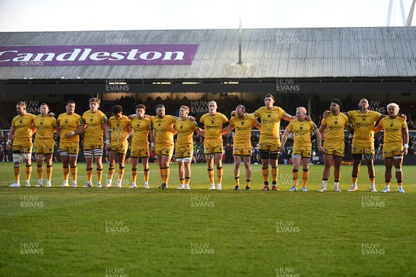 170426 - Dragons RFC v Vodacom Bulls - United Rugby Championship - Dragons line up for a moments silence before the match