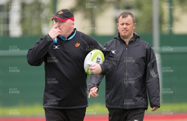 030817 - Dragons Training Session - Dragons coach Bernard Jackman, left, with New Dragons defence coach Hendre Marnitz
