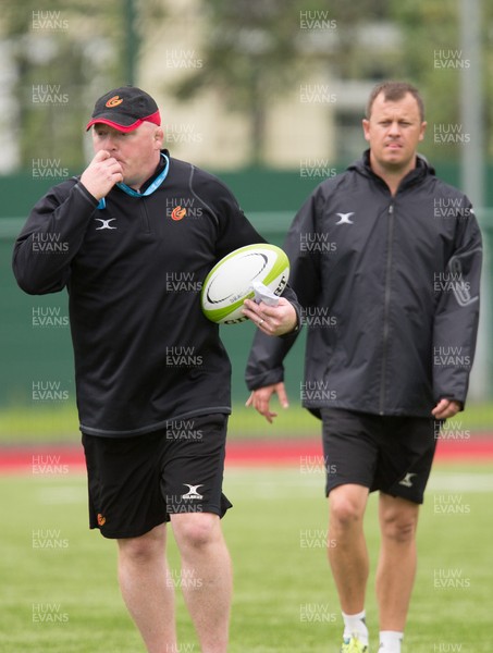 030817 - Dragons Training Session - Dragons coach Bernard Jackman, left, with New Dragons defence coach Hendre Marnitz