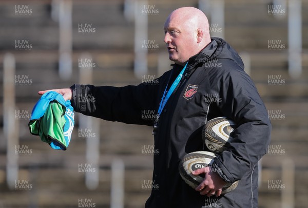 200218 - Dragons Public Training Session, Ebbw Vale - Dragons Coach Bernard Jackman during an open training session at Eugene Cross Park, Ebbw Vale, ahead of their Guinness PRO14 match against Edinburgh which will take place at the ground