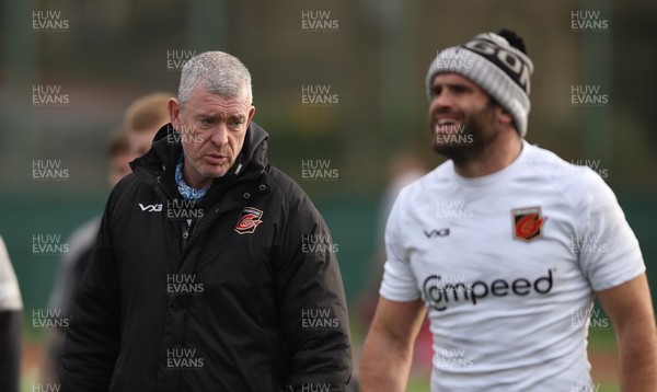 231121 - Dragons Training Session - Dragons Director of Rugby Dean Ryan with Jamie Roberts during a training session