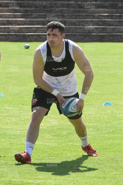 240322 - Dragons Rugby Training at Pretoria Boys High School - Sam Davies during a Dragons training session in South Africa