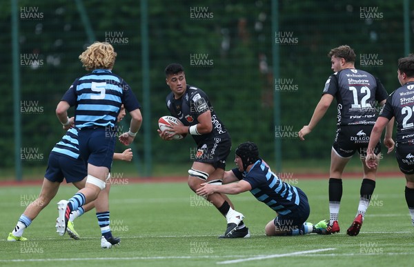200621 - Dragons U18 v Cardiff Blues U18 - Ben Moa of Dragons looks for support as he is tackled