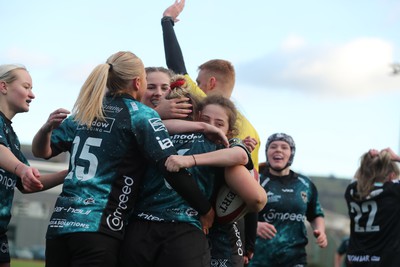 070124 - Dragons v Ospreys - Regional U18 Women's Championship - Dragons celebrate a try