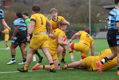 080226 - Dragons U18s v Cardiff U18s - Regional Age Grade - Tiaan Hall of Dragons celebrates scoring a try