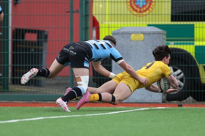 080226 - Dragons U18s v Cardiff U18s - Regional Age Grade - Brogan Leary of Dragons scores a try