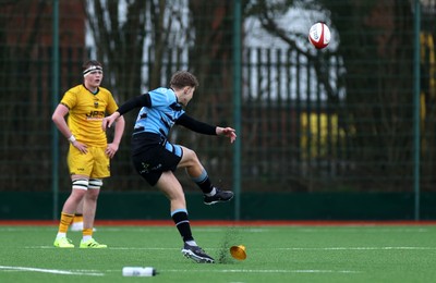 080226 - Dragons U18s v Cardiff U18s - Regional Age Grade - Finn Britton of Cardiff kicks the match winning penalty