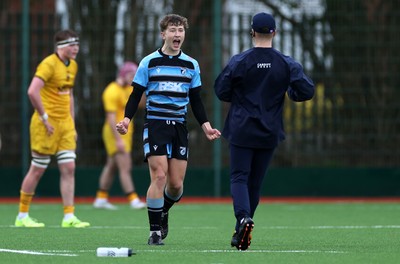 080226 - Dragons U18s v Cardiff U18s - Regional Age Grade - Finn Britton of Cardiff celebrates kicking the match winning penalty