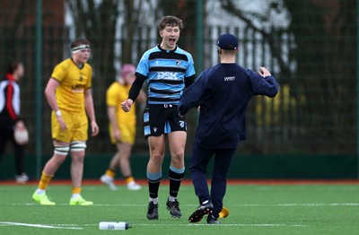 080226 - Dragons U18s v Cardiff U18s - Regional Age Grade - Finn Britton of Cardiff celebrates kicking the match winning penalty