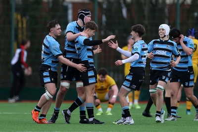 080226 - Dragons U18s v Cardiff U18s - Regional Age Grade - Finn Britton of Cardiff celebrates kicking the match winning penalty with team mates