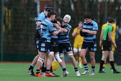 080226 - Dragons U18s v Cardiff U18s - Regional Age Grade - Finn Britton of Cardiff celebrates kicking the match winning penalty with team mates