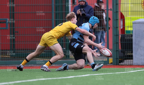 080226 - Dragons U18s v Cardiff U18s - Regional Age Grade - Joe Fernandes of Cardiff scores a try