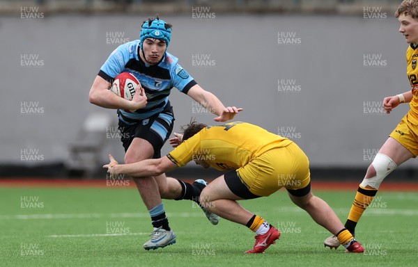 080226 - Dragons U18s v Cardiff U18s - Regional Age Grade - Joe Fernandes of Cardiff is tackled by George Bradbury of Dragons 