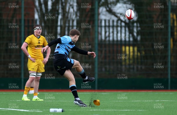 080226 - Dragons U18s v Cardiff U18s - Regional Age Grade - Finn Britton of Cardiff kicks the match winning penalty