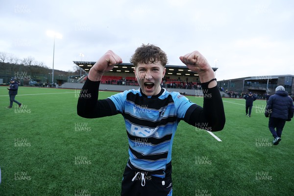 080226 - Dragons U18s v Cardiff U18s - Regional Age Grade - Finn Britton of Cardiff celebrates at full time