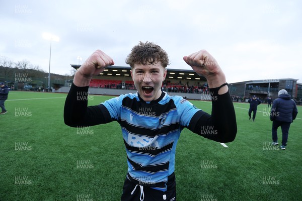 080226 - Dragons U18s v Cardiff U18s - Regional Age Grade - Finn Britton of Cardiff celebrates at full time