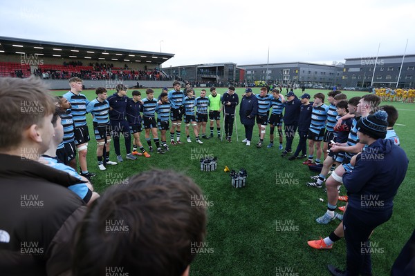 080226 - Dragons U18s v Cardiff U18s - Regional Age Grade - Cardiff team huddle