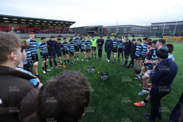 080226 - Dragons U18s v Cardiff U18s - Regional Age Grade - Cardiff team huddle