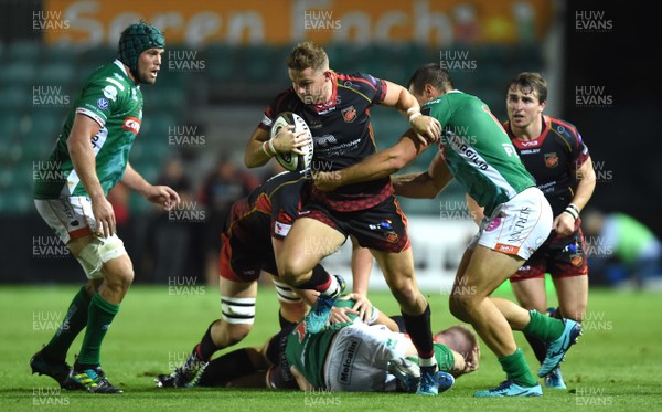 010918 - Dragons v Benetton - Guinness PRO14 - Hallam Amos of Dragons is tackled by Alberto Sgarbi of Benetton