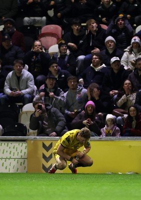 280226 - Dragons RFC v Benetton Rugby - United Rugby Championship - Dejected Angus O�Brien of Dragons after missing the final kick