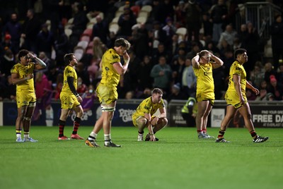 280226 - Dragons RFC v Benetton Rugby - United Rugby Championship - Dejected Dragons at full time