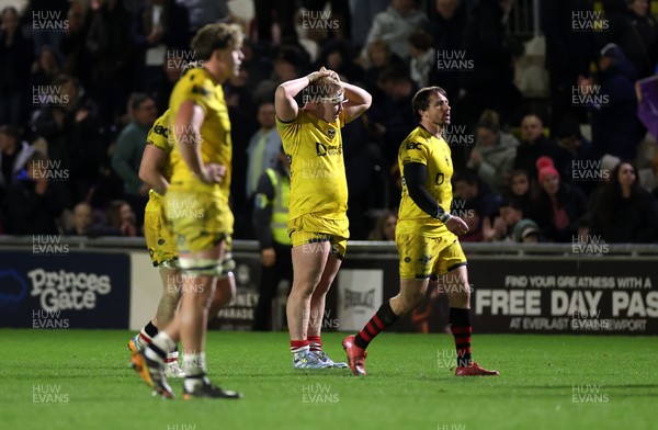 280226 - Dragons RFC v Benetton Rugby - United Rugby Championship - Dejected Dragons at full time