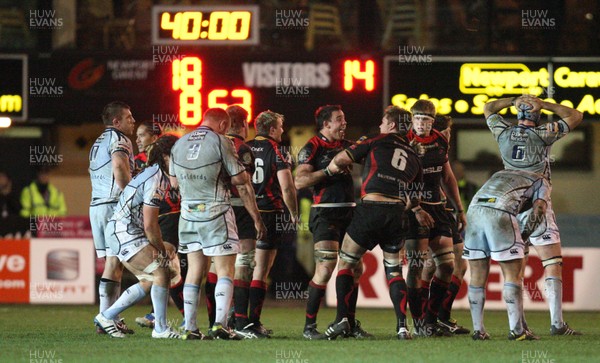 150312 -  Newport Gwent Dragons v Cardiff Blues, RaboDirect PRO12 - Dragons players celebrate the win at the end of the match