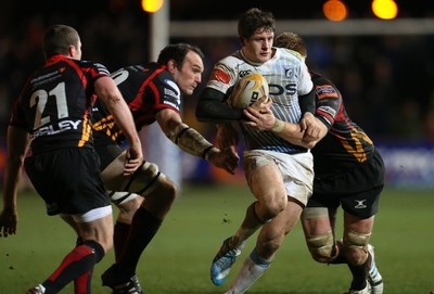 261213 - Newport Gwent Dragons v Cardiff Blues, RaboDirect PRO12 - Blues' Lloyd Williams is held by Dragons Andrew Coombs