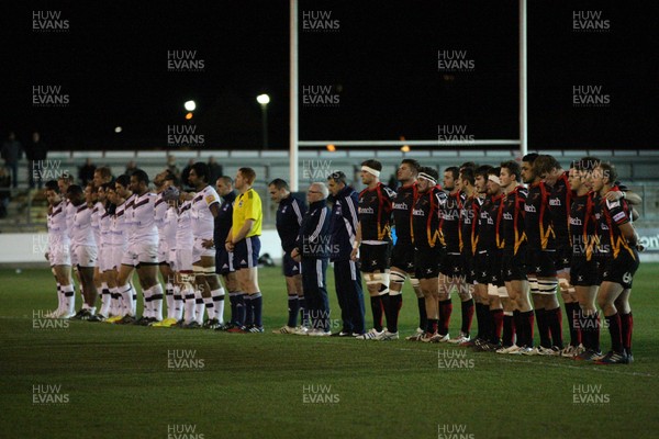 061213 - Newport Gwent Dragons v Bordeaux-Begles, Amlin Challenge Cup - The teams observe a minutes silence as a mark of respect for Nelson Mandela before the start of the match