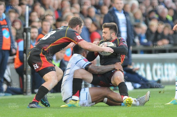 061018 - Dragons v Cardiff Blues - Guinness Pro 14 -  Jordan Williams of the Dragons is tackled
