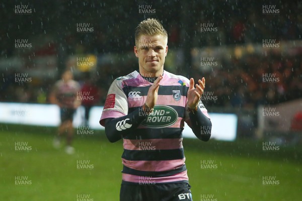 261217 - Dragons v Cardiff Blues- GuinnessPro14  - Gareth Anscombe of Cardiff Blues applauds the fans after the game