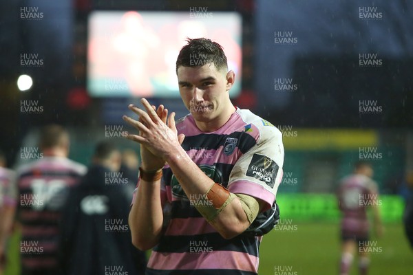 261217 - Dragons v Cardiff Blues- GuinnessPro14  - Seb Davies of Cardiff Blues applauds the fans after the game