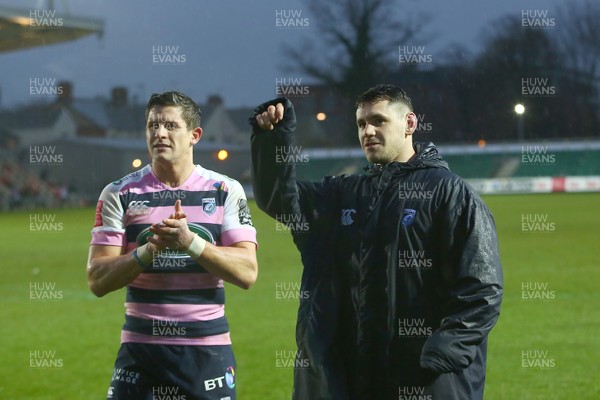 261217 - Dragons v Cardiff Blues- GuinnessPro14  - Lloyd Williams(L) and Tomos Williams of Cardiff Blues applauds the fans after the game