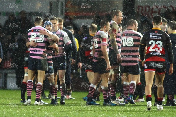 261217 - Dragons v Cardiff Blues- GuinnessPro14  - Players of Cardiff Blues celebrate at the final whistle