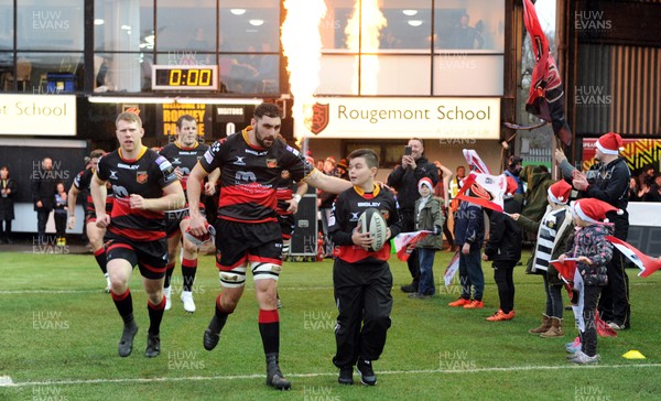 261217- Dragons v Cardiff Blues  Pro 12 Dragons mascot Charlie ruins out with captain Cory Hill