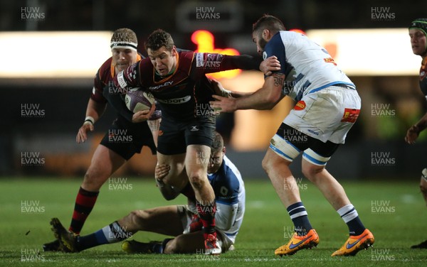 150116 - Newport Gwent Dragons v Castres, European Challenge Cup - Adam Warren of Newport Gwent Dragons looks for a way through the Castres defence