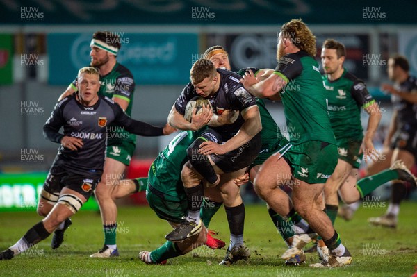 050221 - Dragons v Connacht - Guinness PRO14 - Jack Dixon  of Dragons is tackled by Niall Murray of Connacht