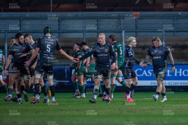 050221 - Dragons v Connacht - Guinness PRO14 - Dragons players celebrate their third try 