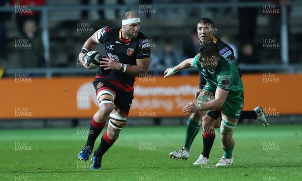 150917 - Dragons Rugby v Connacht - Guinness PRO14 - Cory Hill of Dragons makes a break