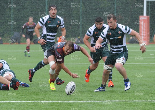 200816 - Dragons v Ealing Trailfinders - Ystrad MynachGeorge Gasson of the Dragons tries to gather the ball