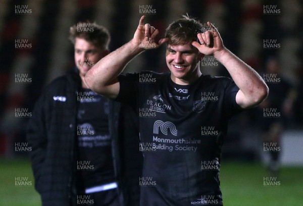 170120 - Dragons v Enisei-STM - European Rugby Challenge Cup - Aaron Wainwright of Dragons celebrates at full time