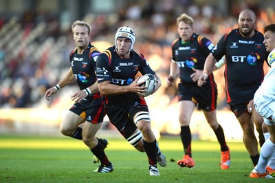 260816 - Newport-Gwent Dragons v Exeter Chiefs - Preseason Friendly -Oli Griffiths of Dragons spots a gap