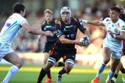 260816 - Newport-Gwent Dragons v Exeter Chiefs - Preseason Friendly -Oli Griffiths of Dragons spots a gap