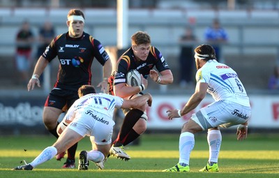 260816 - Newport-Gwent Dragons v Exeter Chiefs - Preseason Friendly -Matthew Screech of Dragons is tackled by Ian Whitten of Exeter