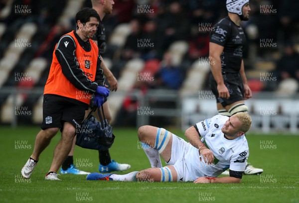 261019 - Dragons v Glasgow Warriors - Guinness PRO14 - Adam Ashe of Glasgow goes down injured