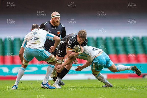 210321 - Dragons v Glasgow Warriors - Guinness PRO14 - Matthew Screech of Dragons is tackled by Robbie Ferguson of Glasgow Warriors